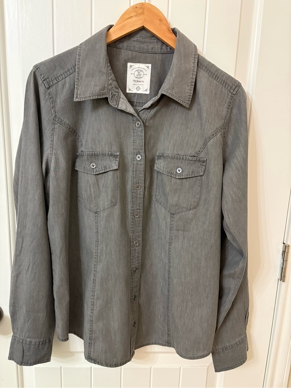 Style & Co. Gray Button-Down Utility Shirt